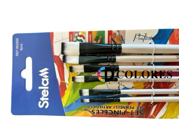 PINCEL SET PLANO MARCA STELAM 6 UNIDADES - Imagen 3