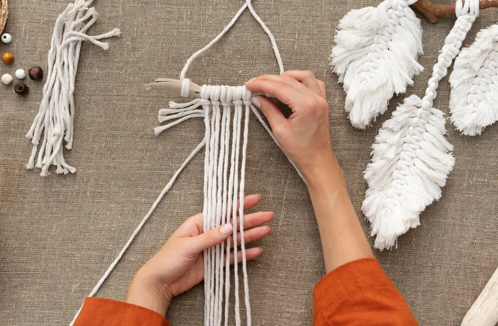 Woman using the macrame technique